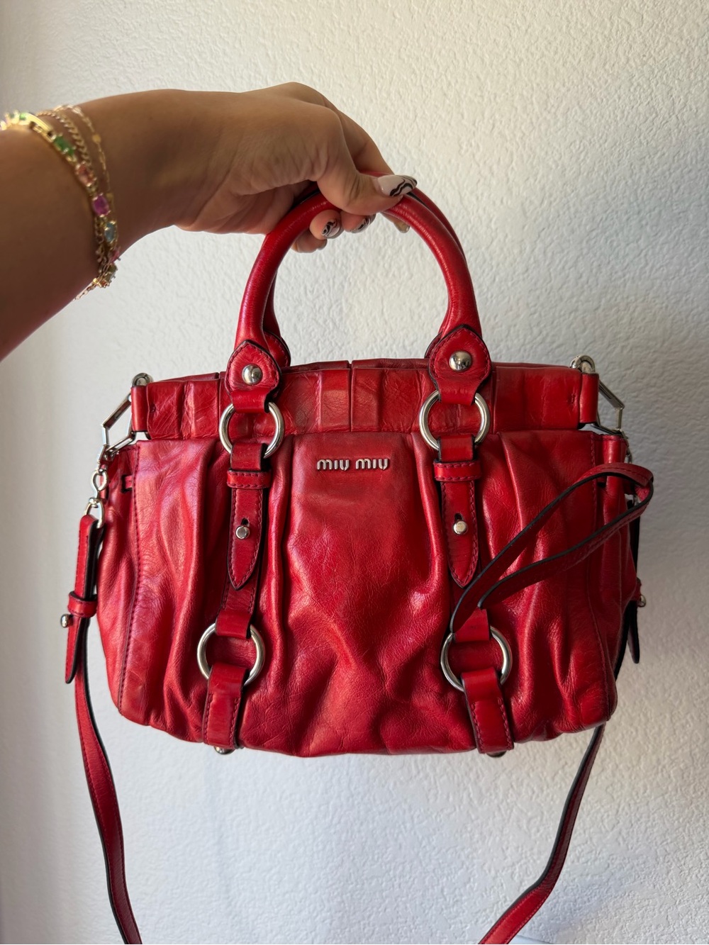 Miu Miu Red Leather Top-Handle Shoulder Bag
